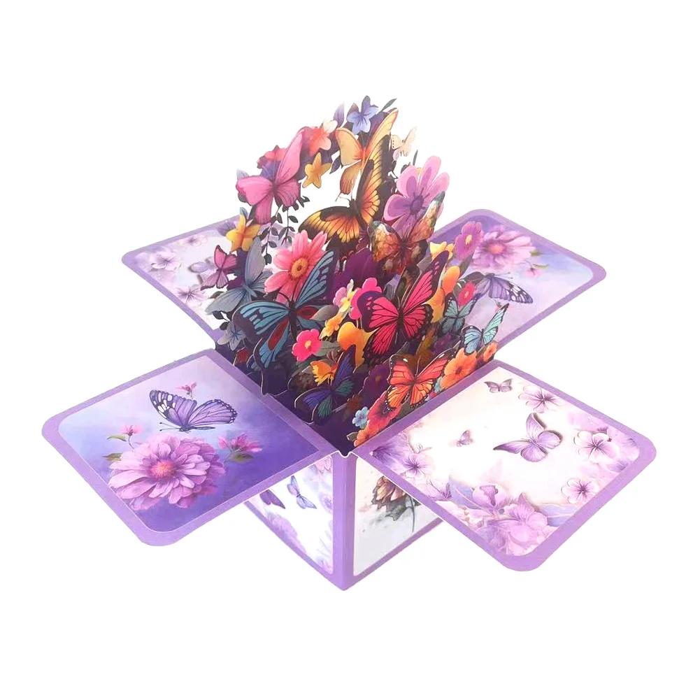 Creative Blessing Greeting Postcard 3D Pop-Up Tulips Roses Sunflowers Bouquet Card Gift For Her Friend Lover