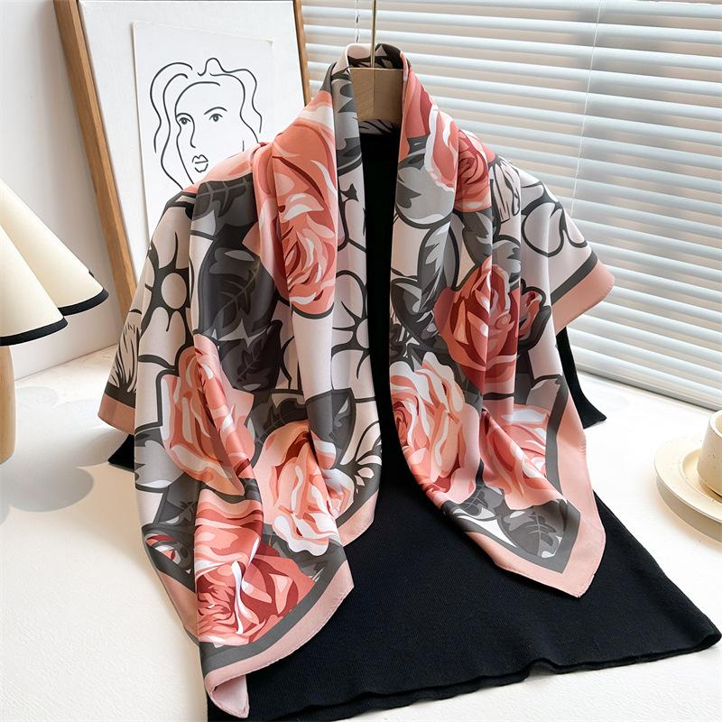 90Cm Design Luxury Twill Silk Women Scarf Sunscreen Foulard Shawl Hijab Female Hair Hijabs Wraps Neckerchief Bandanda Echarpe