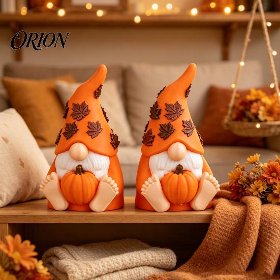 Autumn Gnome Decorations Fall Figurine Sitting with Pumpkin & Maple Leaves, 3D Printed Dwarf Party Table Accents Statue, Thanksgiving Shelf