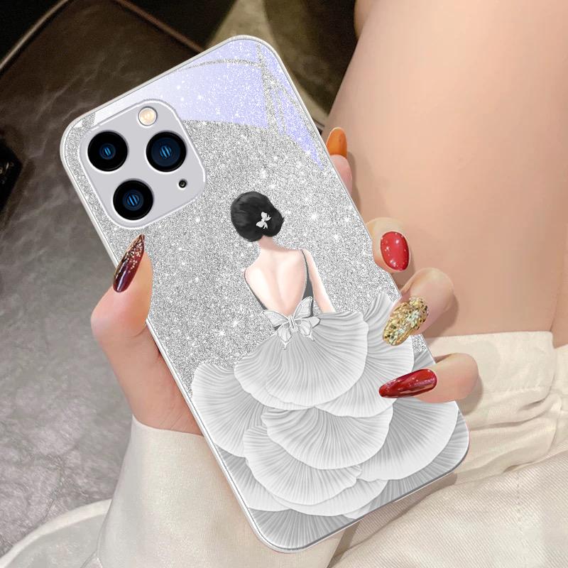 Flower Girl Colorful For IPhone 16 Pro Max 15 Pro 14 13 12 Mini 11 XS Max XR 7 8 Plu SE 2022 Tempered Glass Phone Case