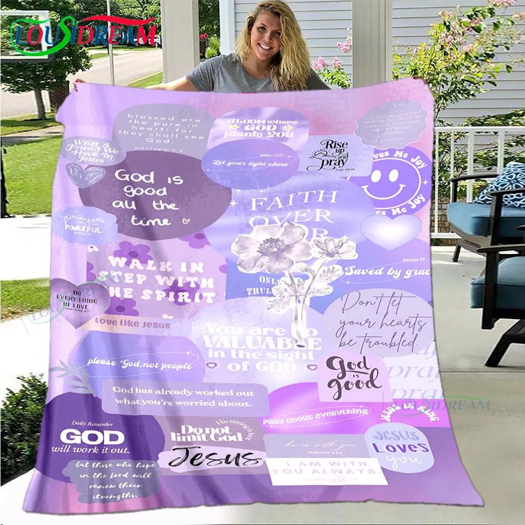 Fashion Bible Verses Jesus Pattern Blanket Flannel Thin Blanket Portable Home Travel Office Lunch Break Blanket Birthday Gift