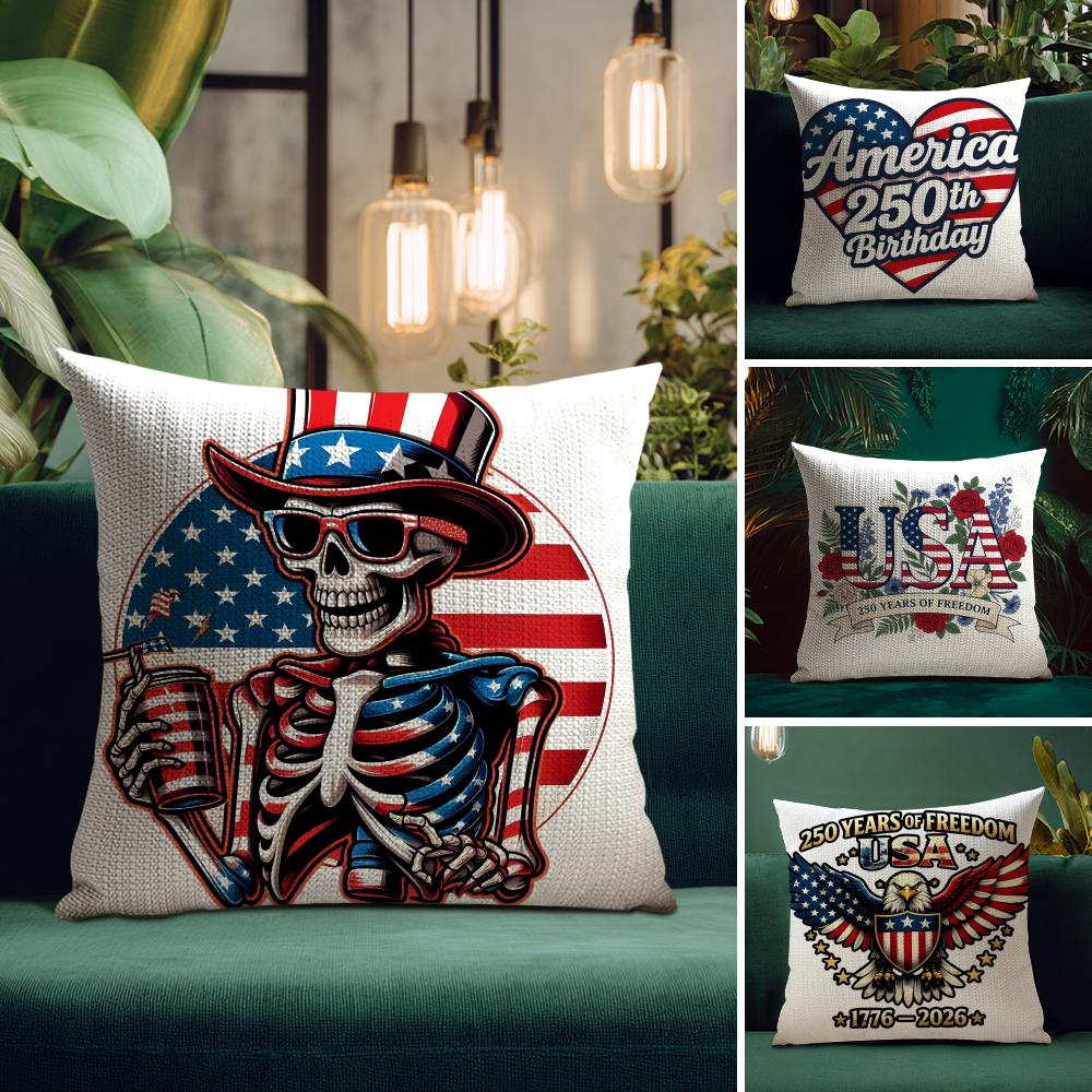 American 250 Year Cushion Cover Natural Linen Pillow Case Double-Sided Print Decorative Sofa Pillowcase Home Decor Gift