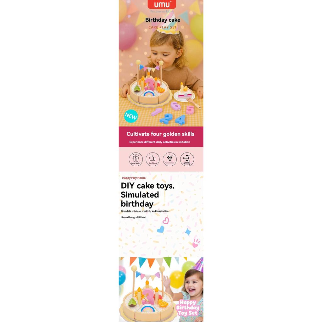 Children's Simulation Wooden Birthday Cake Toys Pretend Play Cutting Food Game Children Role Play Toy Gifts for Boy Girl