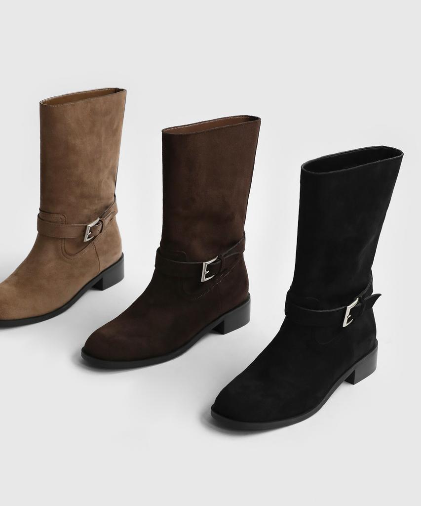 Sappun Trina Buckle Strap Mid-Calf Boots (3.5Cm)