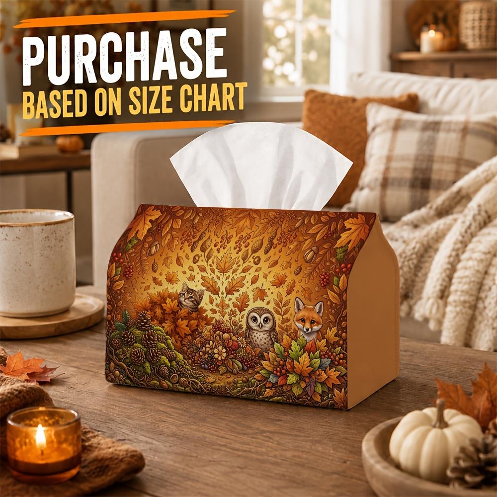 1pc Whimsical Woodland Tissue Box - Multi-Functional Napkin Box, Two Sizes Available Made of Durable Polyester, Decorated with Owl Fox Cat, Suitable f