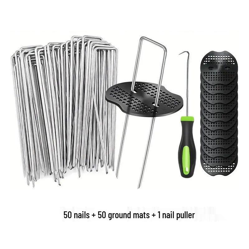 Galvanized U-Shaped Ground Nail with 15cm Plastic Washer - Windproof Lawn, Tent, and Weed Barrier Fixing Nail
