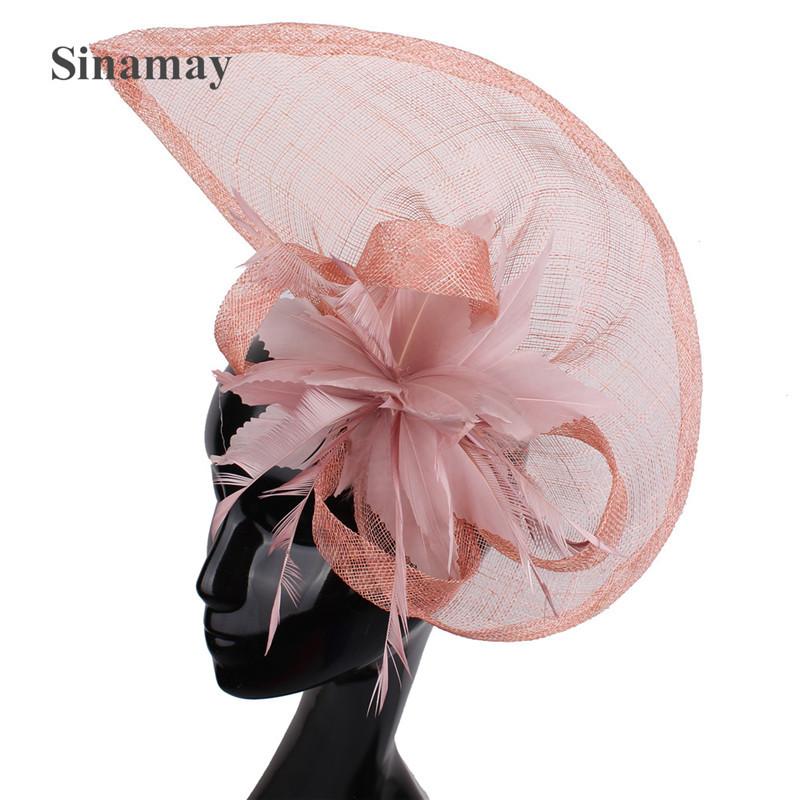 

European And American Style Feather Flower Headgear Retro Coral Red Top Hat Hemp Yarn Headband Hairpin Dual-Purpose