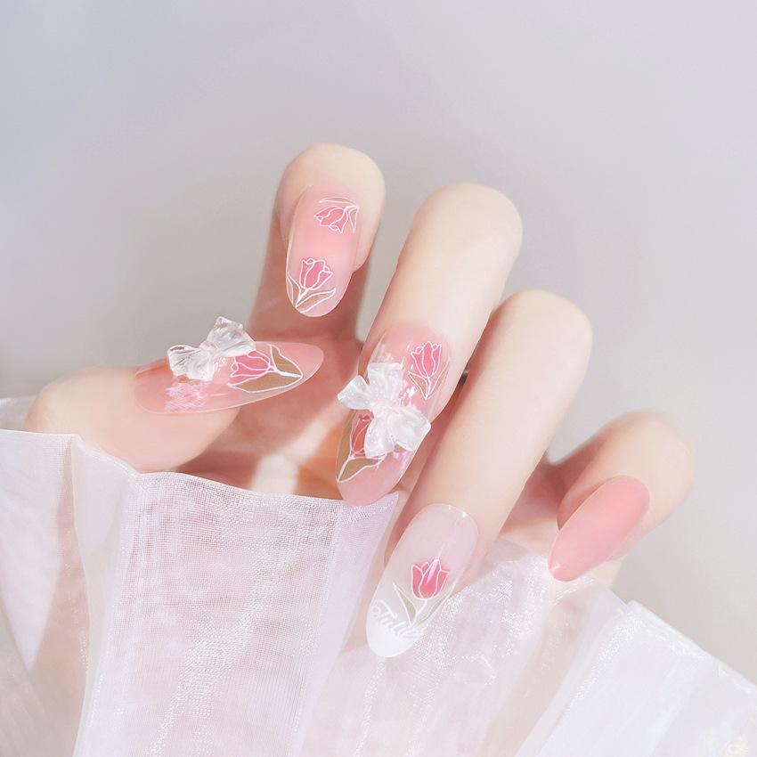 24Pcs Pink Silver Glitter Diamond Fake Nails Long Ballerina Press On Nails Reusable False Nail Tips Set