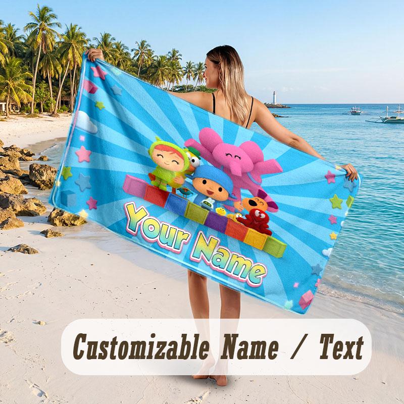 Personalized Beach Towel,Pocoyó Custom Printed Name Text, Super Absorbent Towel For Beach Vacation