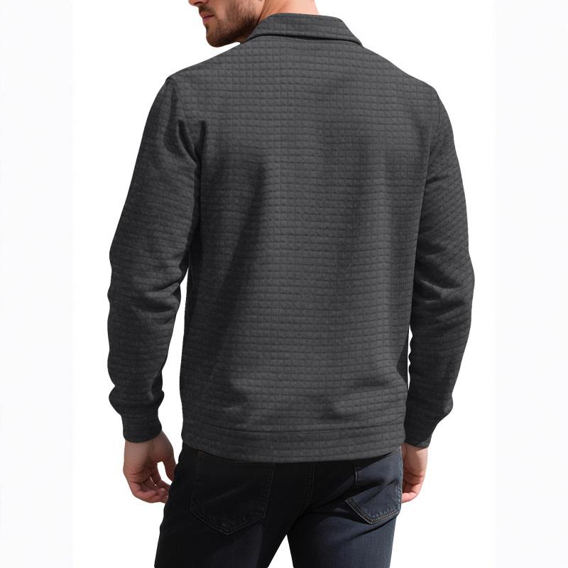 Men's Small Checkered Jacquard Knit Button Pocket Jacket, Spring and Autumn Warm Business Style Top