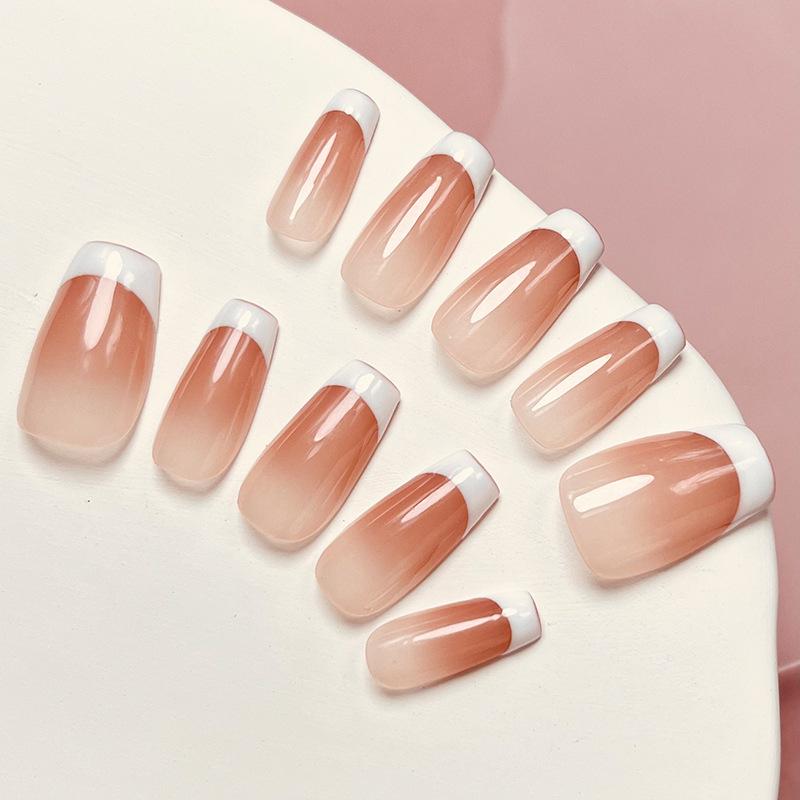Classic French Pink Gradient Nude Whitening Short Handmade Wearable Nails