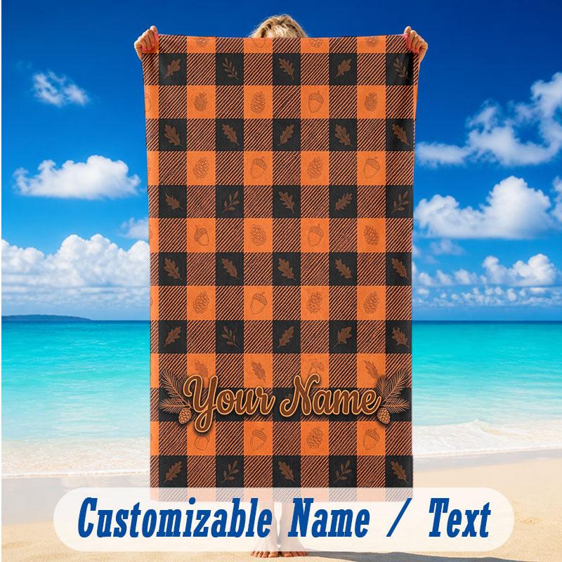 Autumn Harvest Theme Beach Towel Personalized Custom Name & Text Soft Quick Dry Beach Towel for Swimming Travel