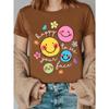 Hellbeiges Damen-T-Shirt - Grafik mit Waldtier- und Blumenmuster, Süß