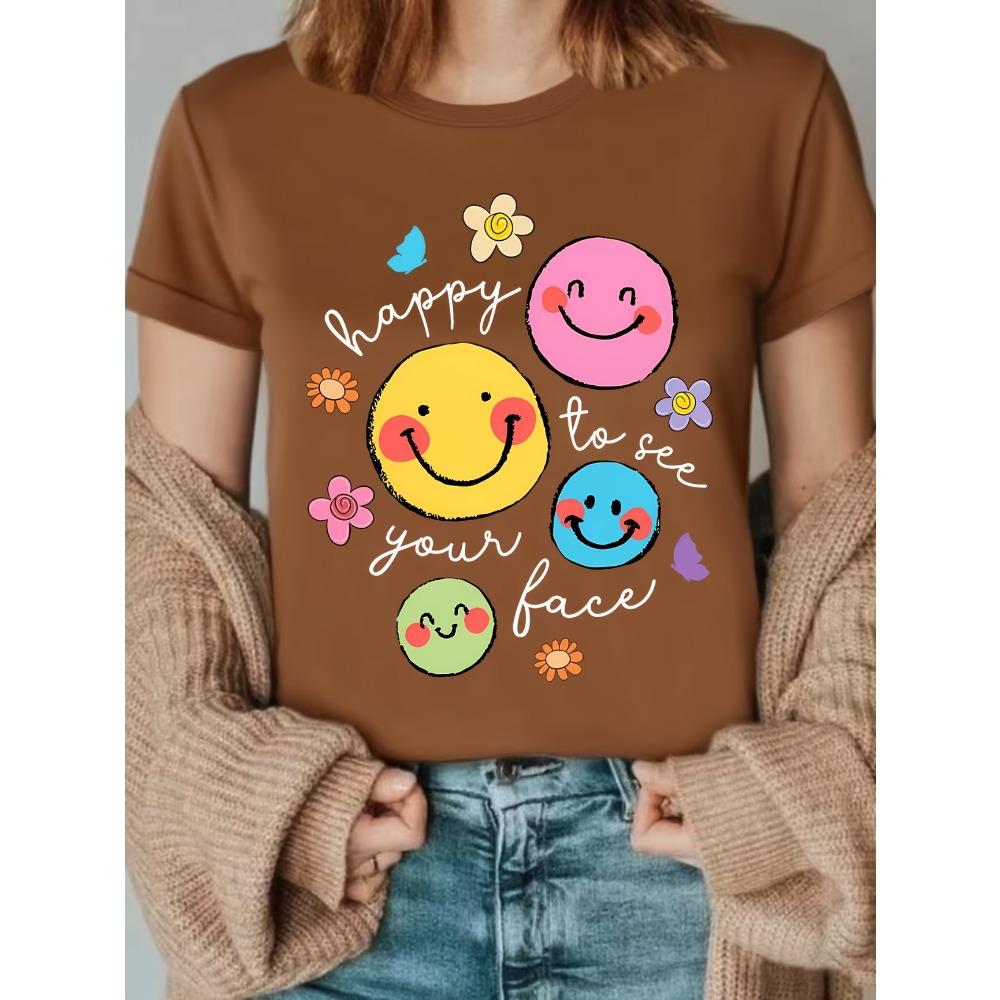 Hellbeiges Damen-T-Shirt - Grafik mit Waldtier- und Blumenmuster, Süß
