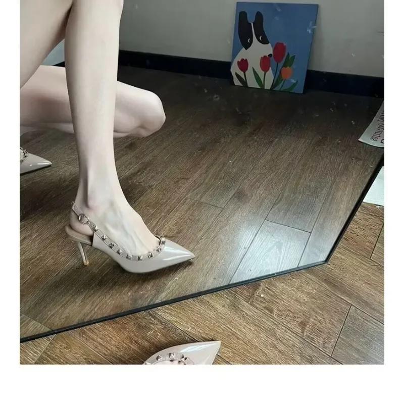 2025 Women's New Patent Leather Pointed Toe Thin High-heeled Sandals  Design Fashion Wedding Party Buckle High Heels