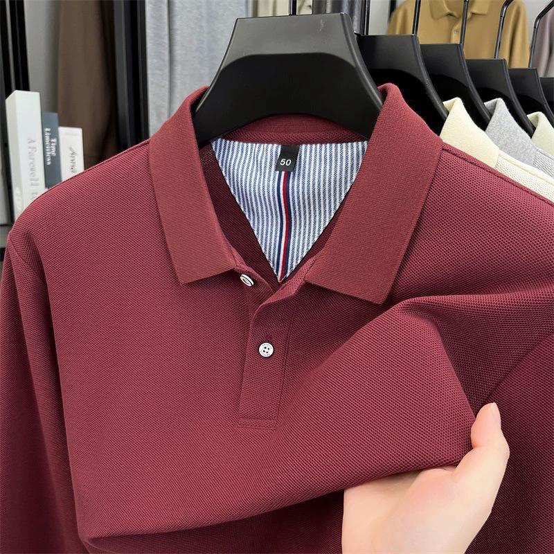 Spring Summer Men's Solid Color Cotton Polo Shirt - Long Sleeve Casual Top