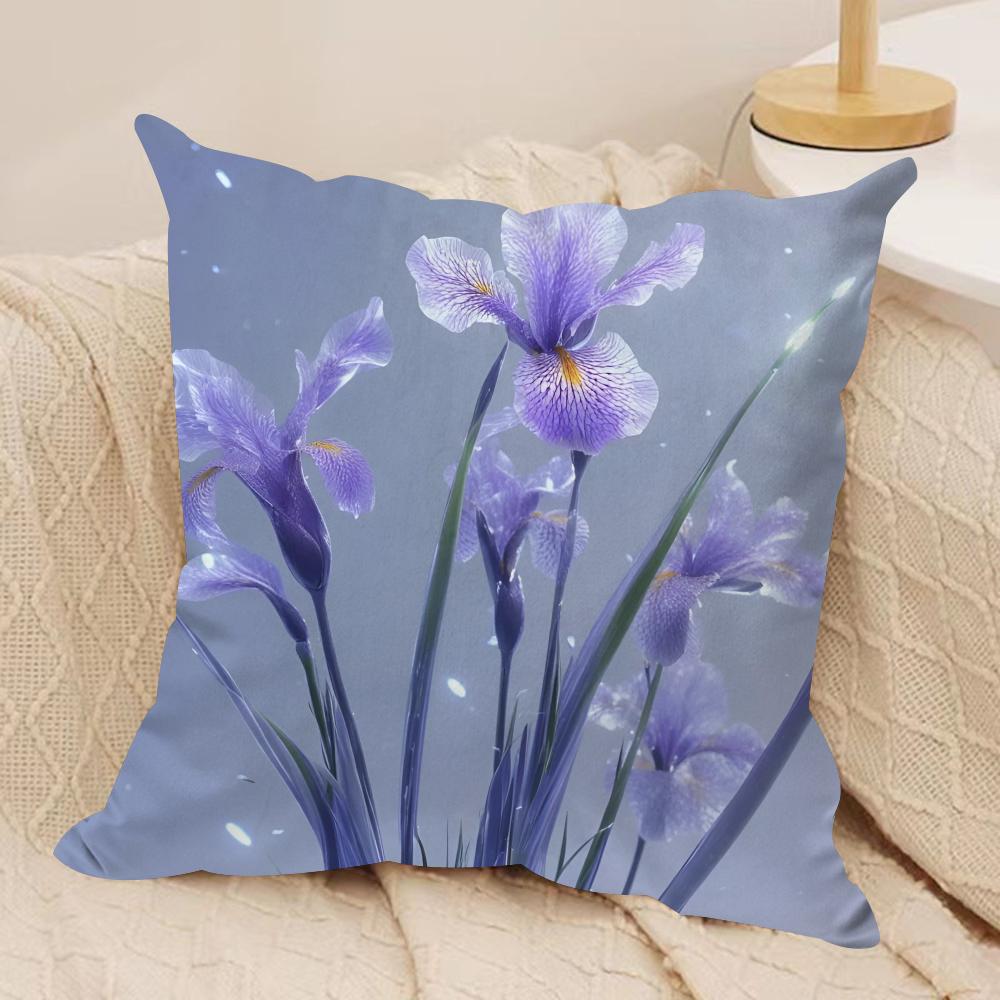Flowers Iris Cushion Cover Soft Plush Fabric Double-Sided Printed Sofa Cushion Cover For All Seasons Home Decor Gift