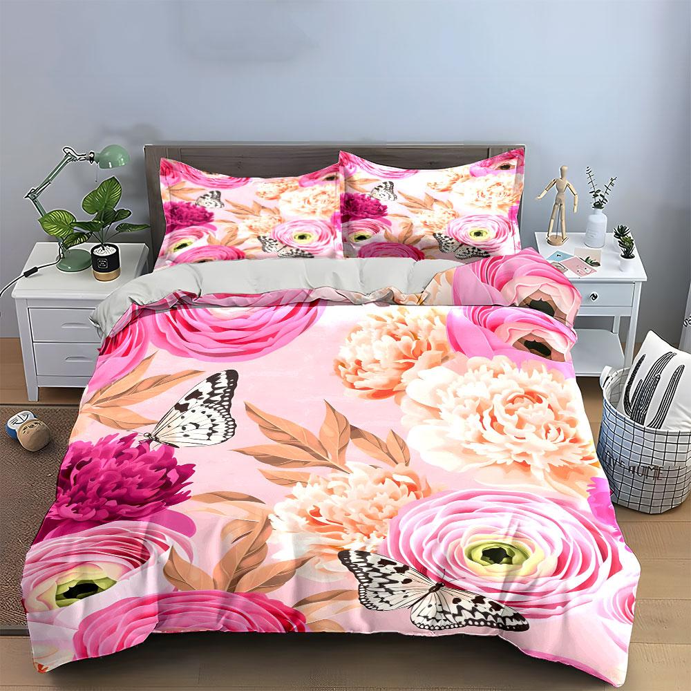 Floral Three-Piece Set For Celebrations  Kid'S And Adults' Bedroom Decor, Exquisite Three-Piece Bedding Set Gift