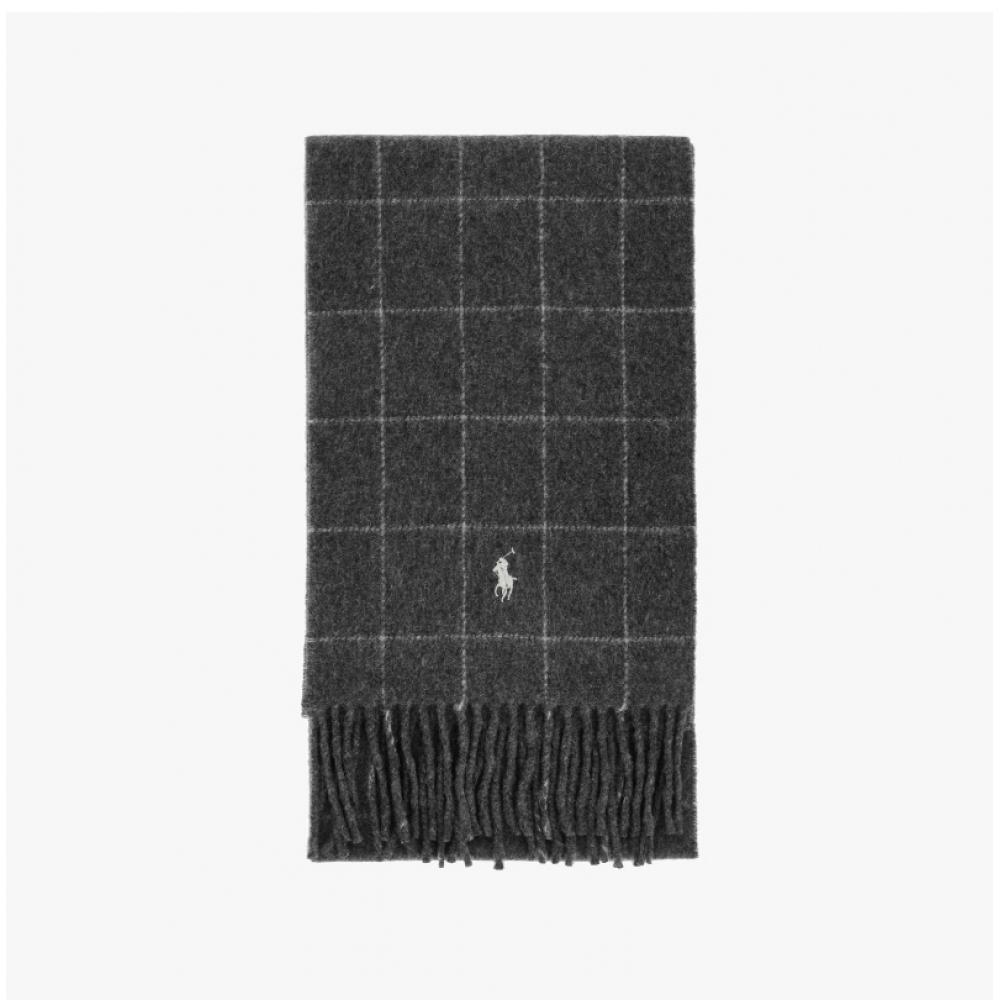 Polo Ralph Lauren Pc0743 047 Pony Windowpane Plaid Check Reversible Fringe Muffler