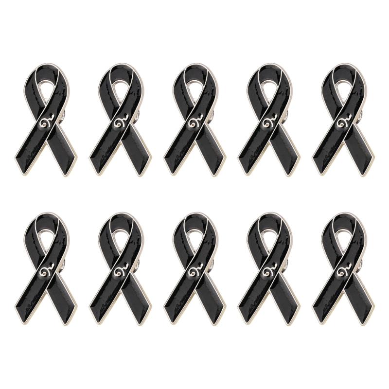 10 Piece Stylish Black Ribbon Badge For Cancer Awareness Programs And Formal Clothing Alloy Enamel Brooch Corsage Pin