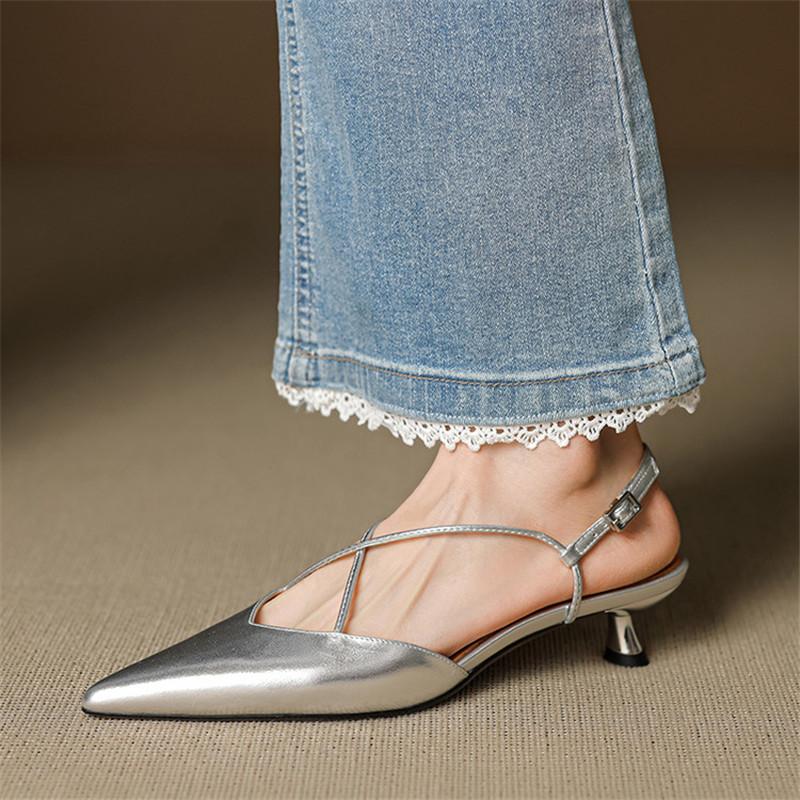 Mode Neue Schafveloursleder Sommer Sandalen Damenschuhe Spitz Zehen Sandalen für Damen Mode Zehenbedeckende Sandalen Handgefertigter Echtschuh