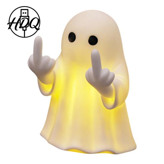 Novelty Dorm Room Decor Halloween Ghost Lamp Cute Middle Finger Ghost/Reading Book Night Light Funny Vinyl Ornament Spooky Figurine for Tabletop,