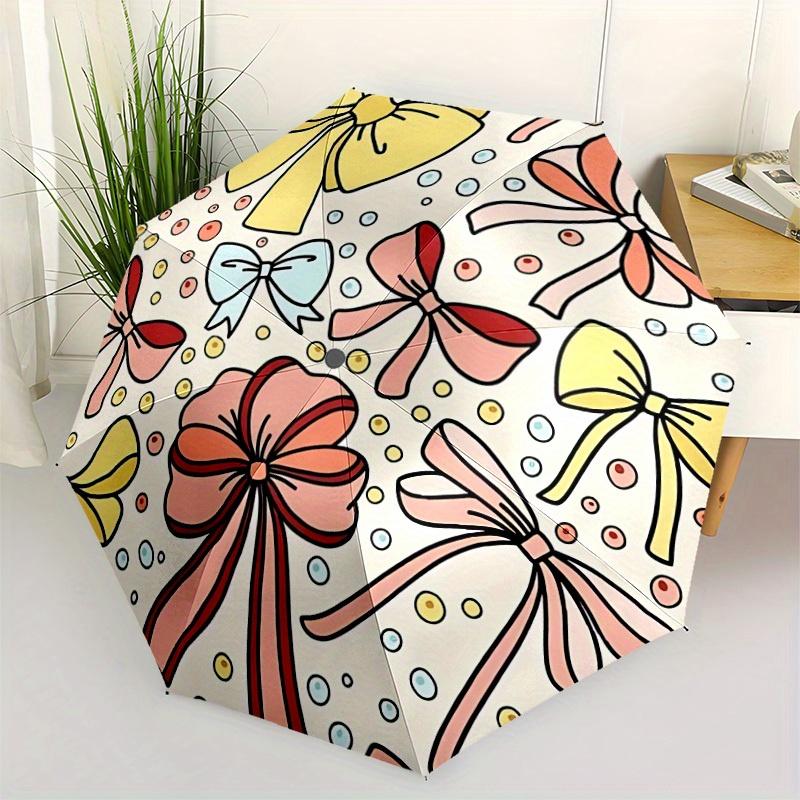 1pc Bow Pattern Automatic Folding Umbrella - 8-Rib Iron Frame, Windproof, Portable Sunshade with Plastic Handle for Travel & Outdoor Activit