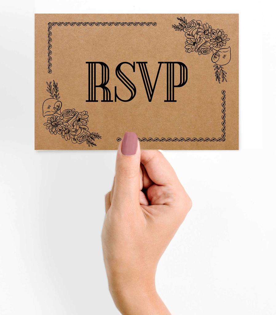 Inkdotpot 50 Blank RSVP Postcards Floral Kraft Rustic Print 4"X6" Response Cards,RSVP Reply Card For Wedding,Bridal Shower,Baby