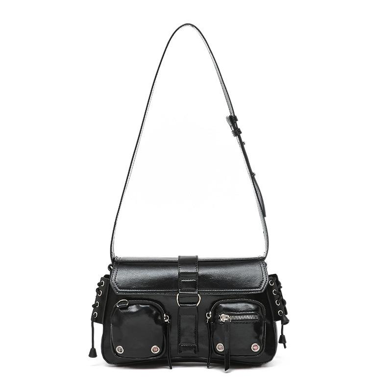 Trendy Texture Hot Girl Underarm Baguette Bag - Women's 2025 Niche Design Motorcycle Shoulder & Crossbody Bag