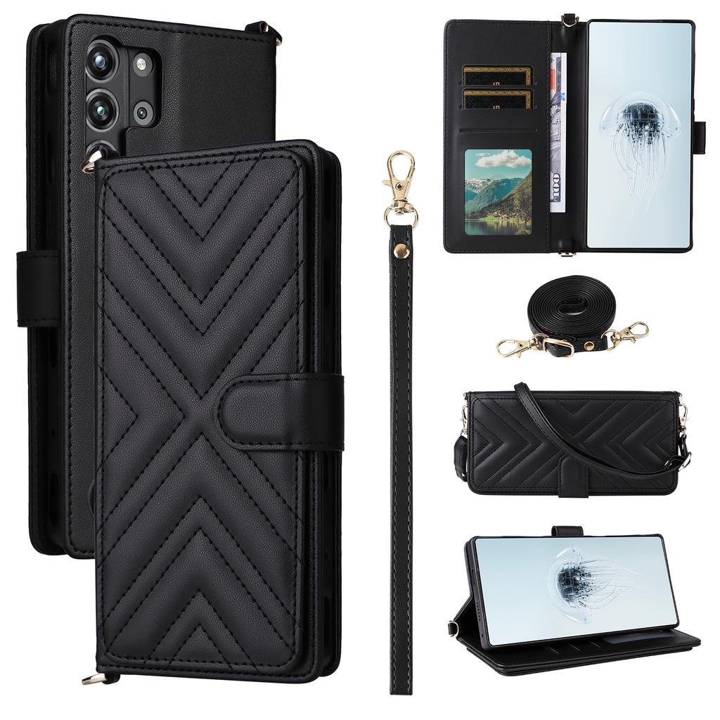For ZTE nubia Red Magic 10 Pro 5G/10 Pro+ 5G Wallet Case with Shoulder/Wrist Strap Leather Phone Cover Stand
