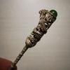 Old Chinese Tibet Silver Inlay Gemstone Handmade Hair Hairpin Statue