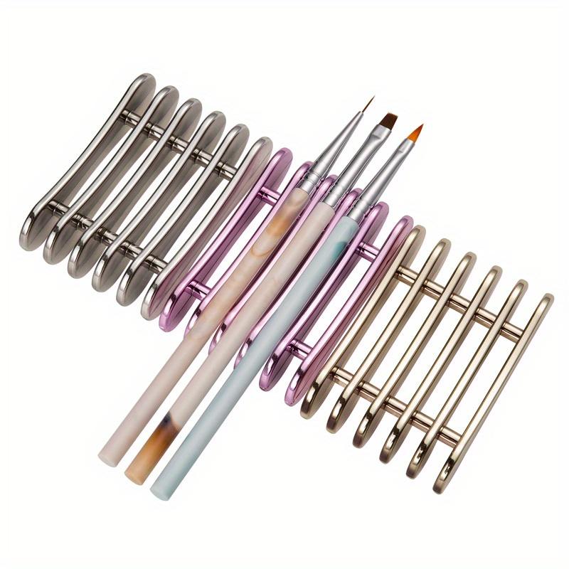 5 Grids Nail Art Painting Brush Holder Nail Brush Rack Drawing Pen Rest Holder Brush Display Holder Electroplating Purple