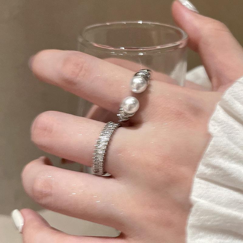Elegant Zircon Pearl Pattern Open Ring - High-End Fashion Statement Jewelry