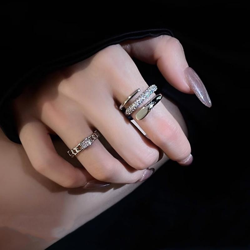 Sliver Color Geometric Winding Open Rings For Women Men Y2K Exquisite Shiny Personality Finger Ring Jewelry Party Gift