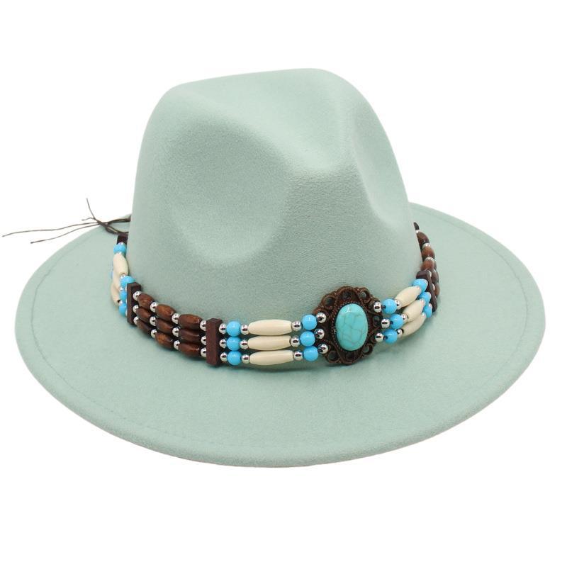 Turquoise Ethnic Style Top Hat, Foreign Style Jazz Hat, Retro Felt Hat, Spanish Temperament Plush Woolen Hat