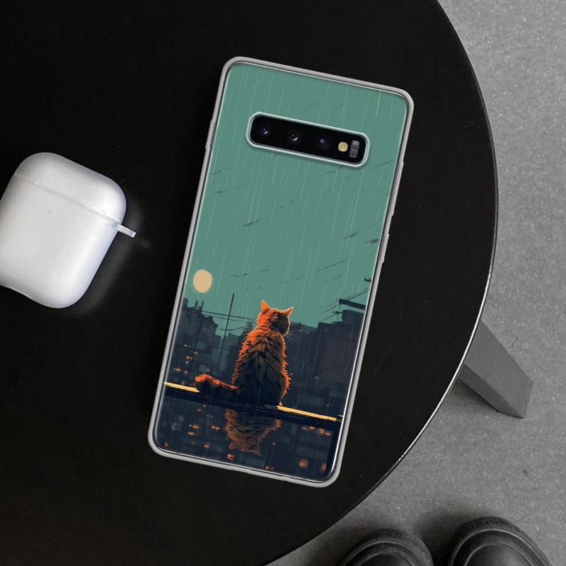 Anime Cat Rain Animal Phone Case Cover for Samsung Galaxy S26 S25 Edge S24 S23 Ultra S22 Plus S21 FE S20 + Art Customized Fundas