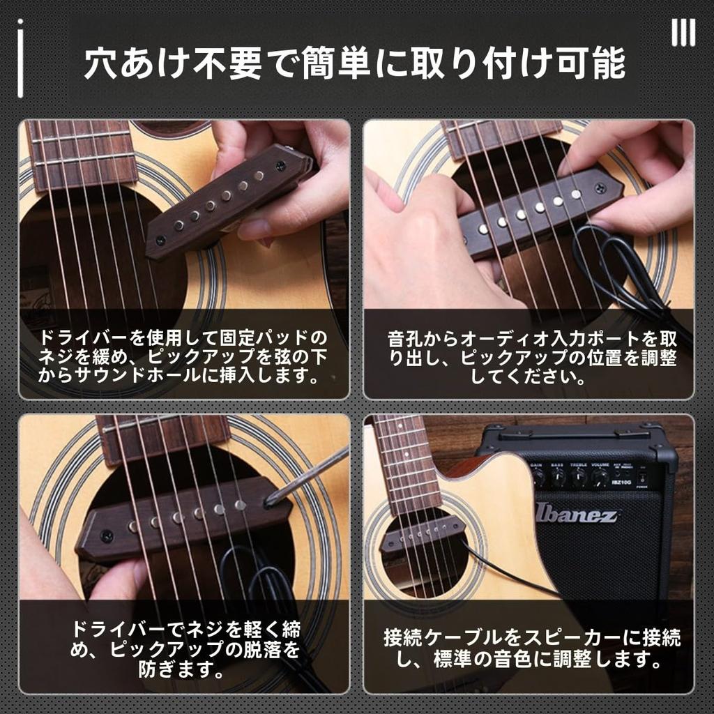 Figoday Acoustic Guitar Pickup T901 T902 Microphone Hybrid Design Battery Operated Volume Control Easy Installation Black