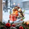 Easy Install Window Clings Christmas Bird Static Clings, PVC Waterproof Decals with Santa Hat And Glass Film Gift Box, Removable Stickers for Holiday