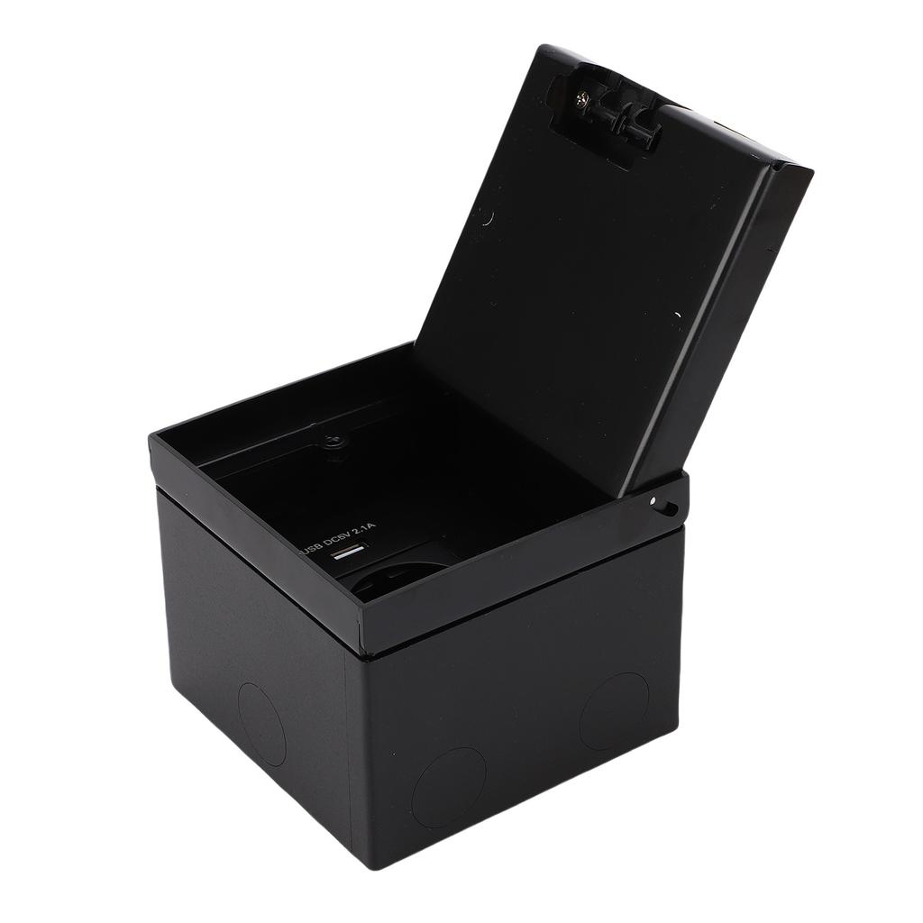 Recessed Floor Outlet Box Water Proof Stainless Steel Flat Kit with 2 Prong Hole USB Power Socket Black