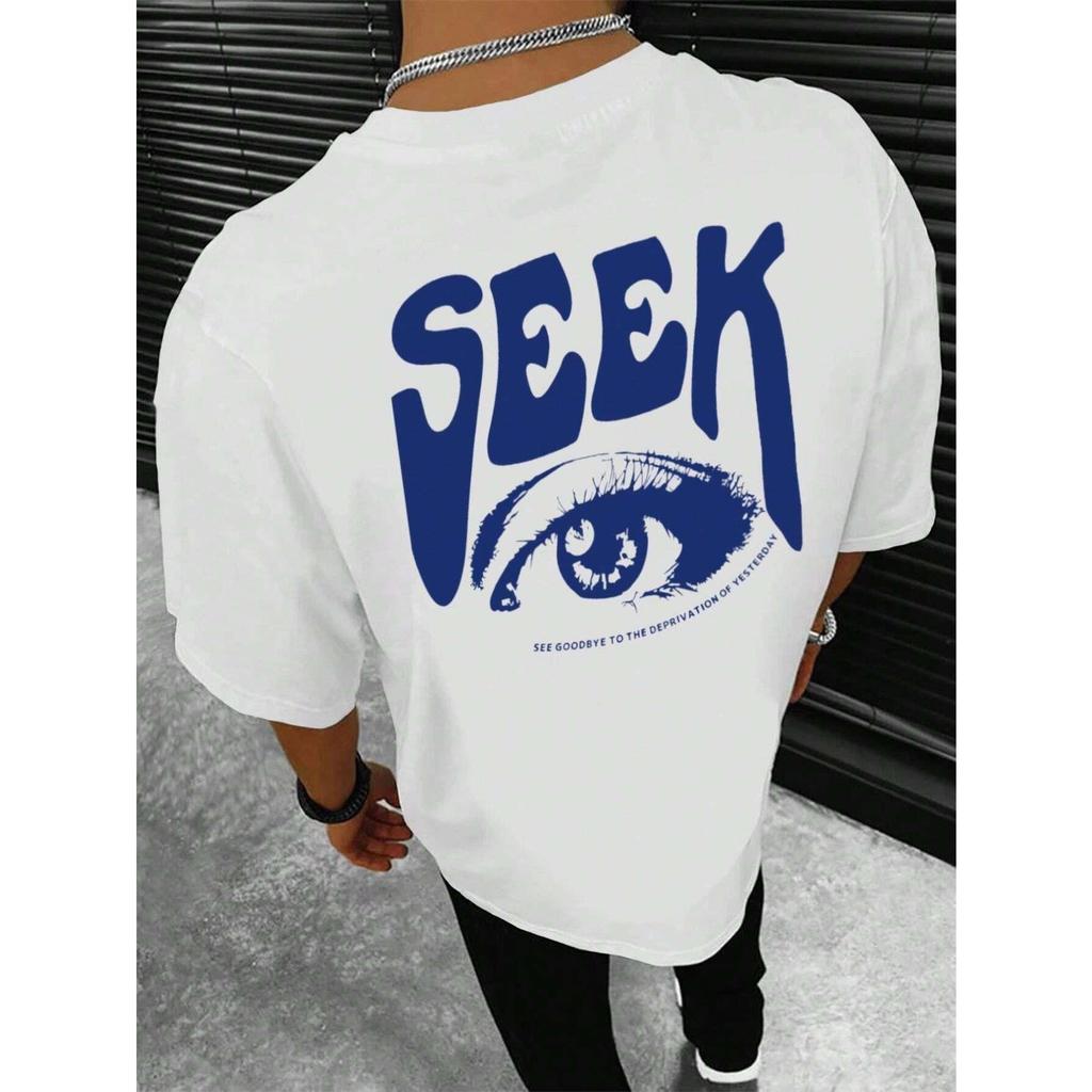 Seek Anticipated Gaze Printing T-Shirts Men Soft Loose Tshirs Breathable Summer Street T-Shirts Cotton Loose Tee Clothes