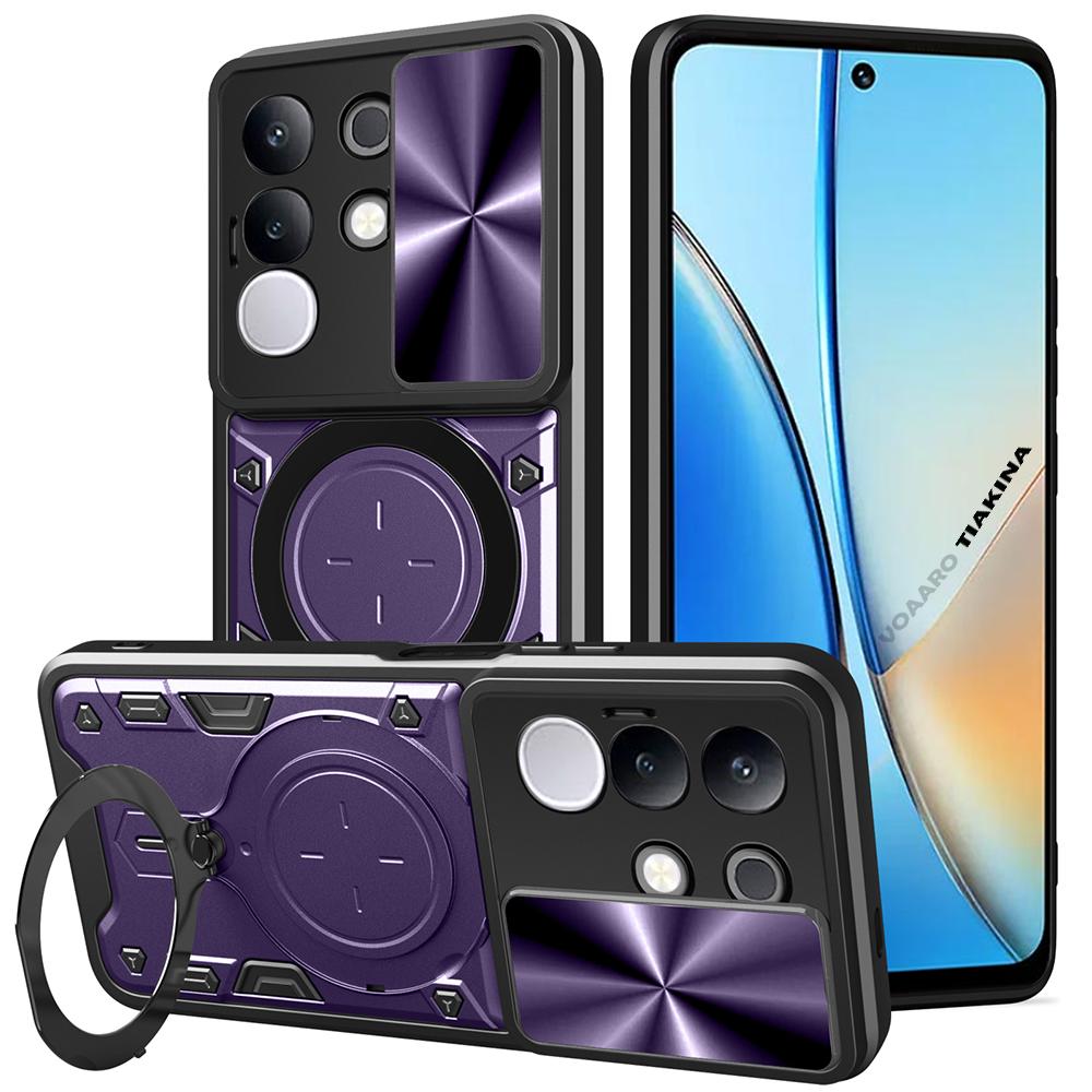 Slide Lens Push Window Armor Funda for Vivo Y29 4G Global Case for Vivo Y29 4G Global Case Magnetic Ring Stand Holder Cover