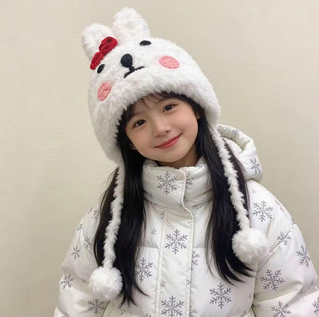 Sweet Rabbit Plush Earmuff Hat for Kids - Cute Pull-On Design, Perfect for Autumn/Winter Warmth, Ideal for Boys and Girls