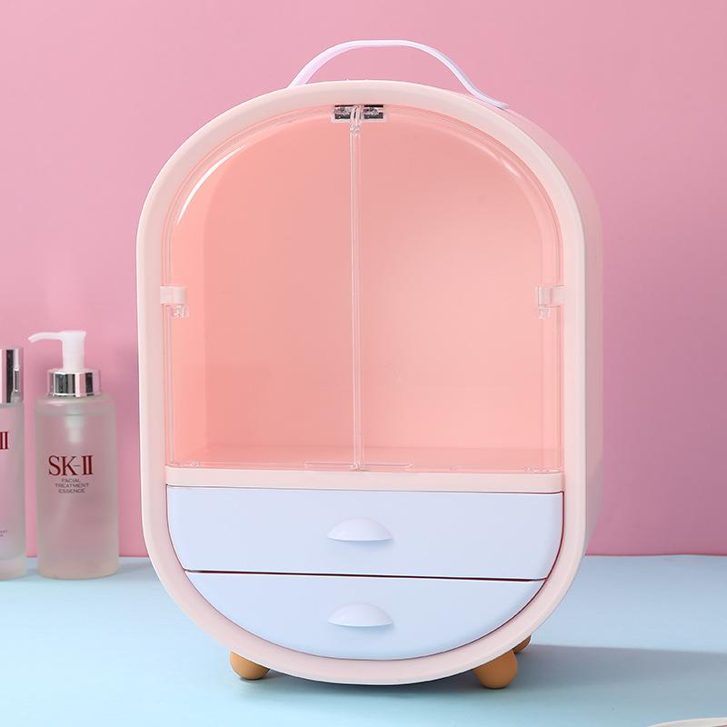 Úložný box na kosmetiku Velkokapacitní přenosný prachotěsný stolní rtěnka Produkty péče o pleť Toaletní stolek Úložný box s dvojitými dvířky