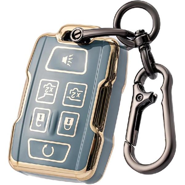 for GMC Key fob Cover with Keychain, Soft TPU Car Key Cover Case for Chevy Tahoe Suburban 2015 2016 2017 2018 2019 2020 GMC Yukon/Yukon XL