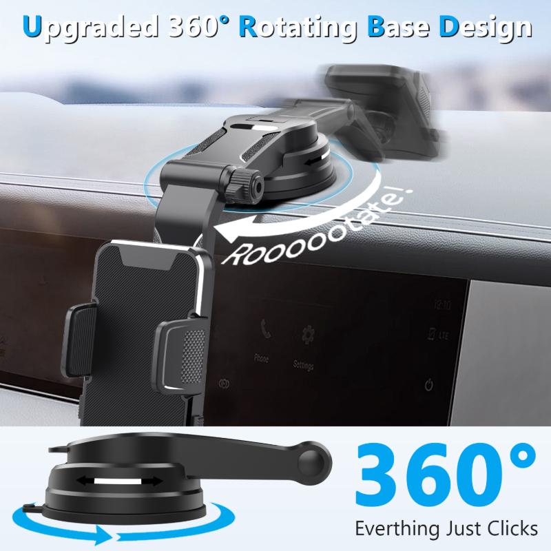 Car Phone Holder Windshield Dashboard Suction Mount 360° Telescopic Arm Universal Stand for iPhone Samsung Huawei GPS