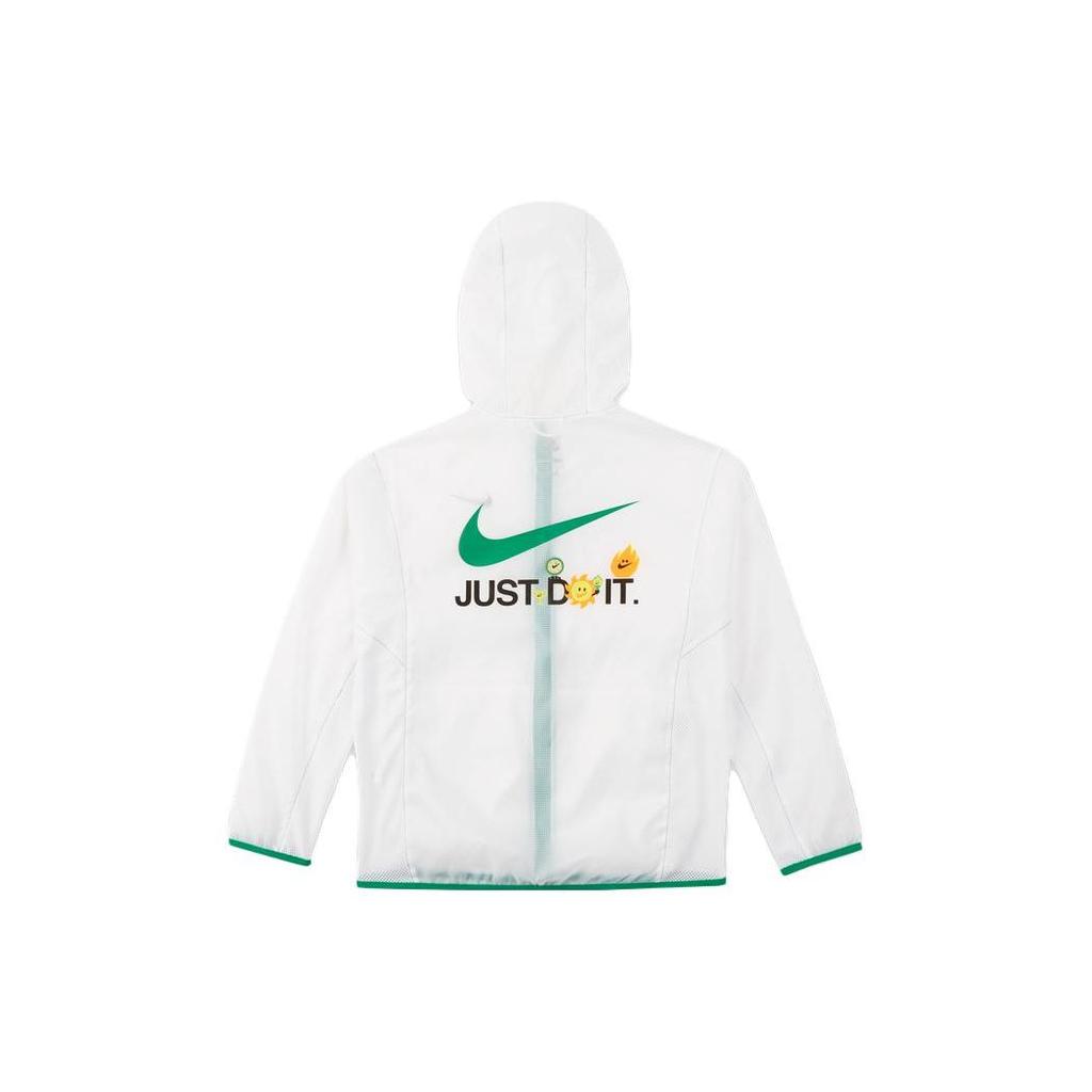 Nike Kinder Buchstaben Cartoon Muster Bedruckte Langarm Kapuzenjacke Kinderjacken Weiß FJ7238-100