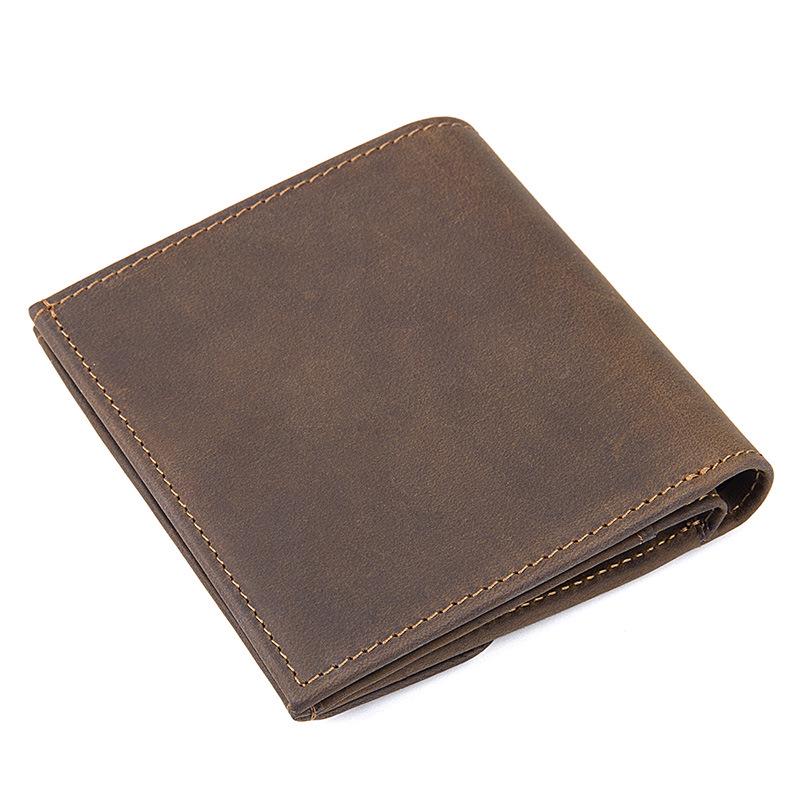 Jiamida Retro Men's Genuine Crazy Horse Leather RFID Wallet - Short, Multi-Card Coin Purse