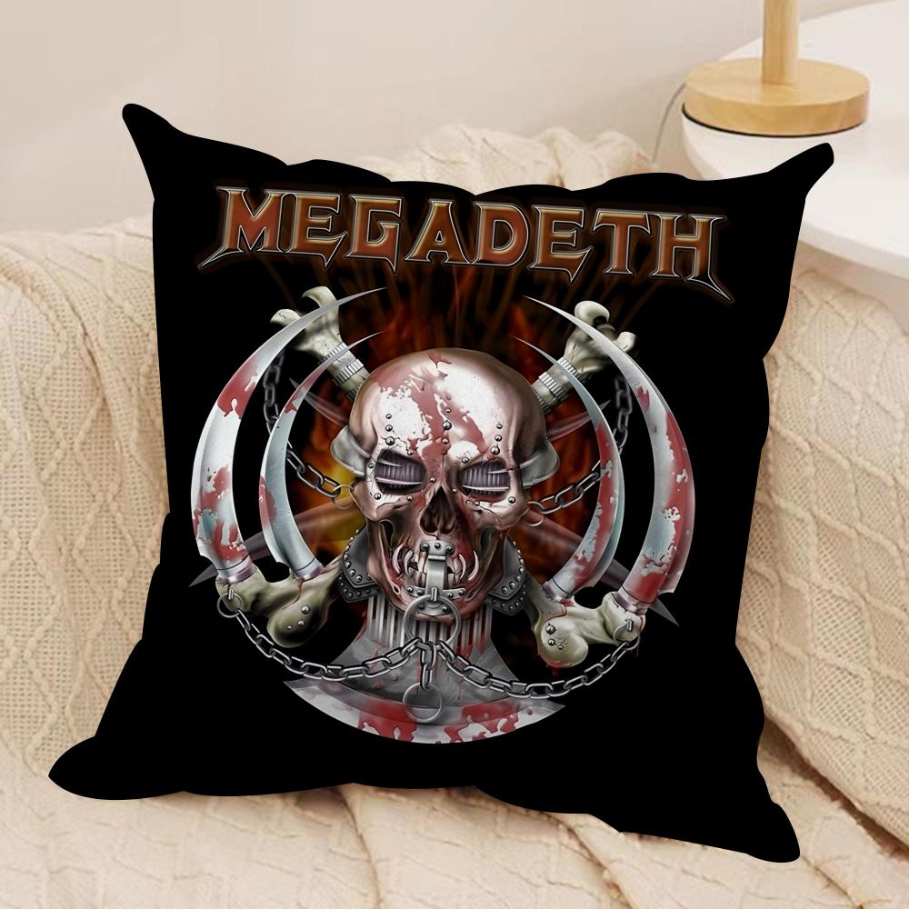 MMegadeths Heavy Metal Band Cushion Cover Silky Short Plush Invisible Zipper Dustproof Sofa Pillow Case For Home Decor
