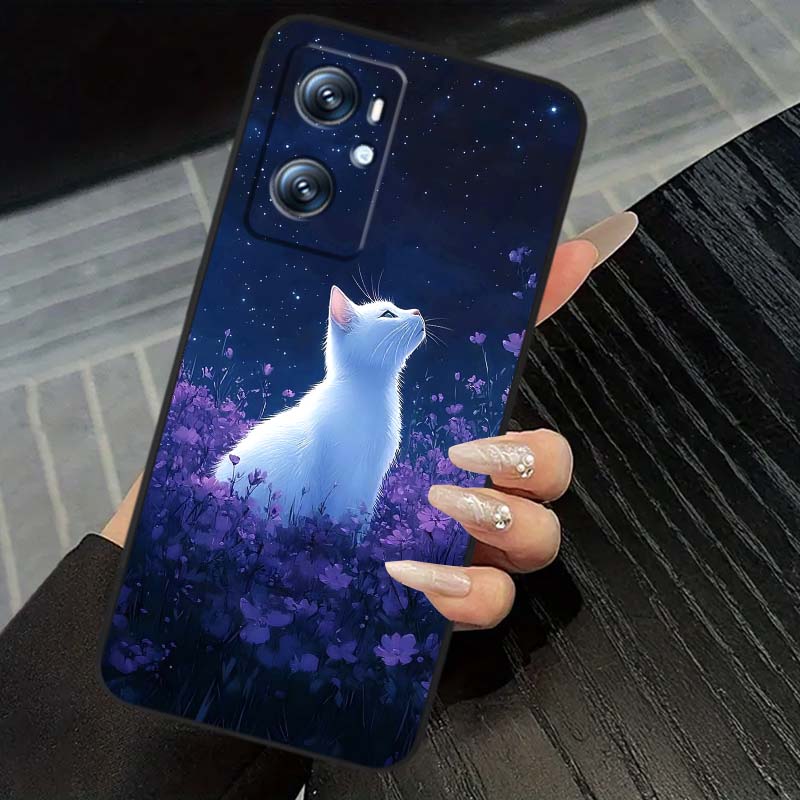 Anime cartoon cat illustration For OPPO Reno 5 6 7 A96 A40 A58 Realme GT A74 A78 Neo2 A74 A78 Find X5 X3 X7 X8 Black Phone Case