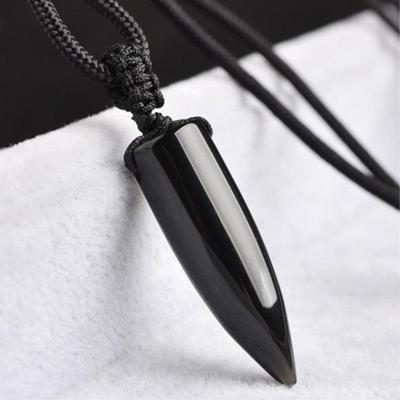 Pendentif Balle Obsidienne Naturelle Chaîne Corde Collier Homme Pendentif Mode Style Punk Rock Bijoux Homme